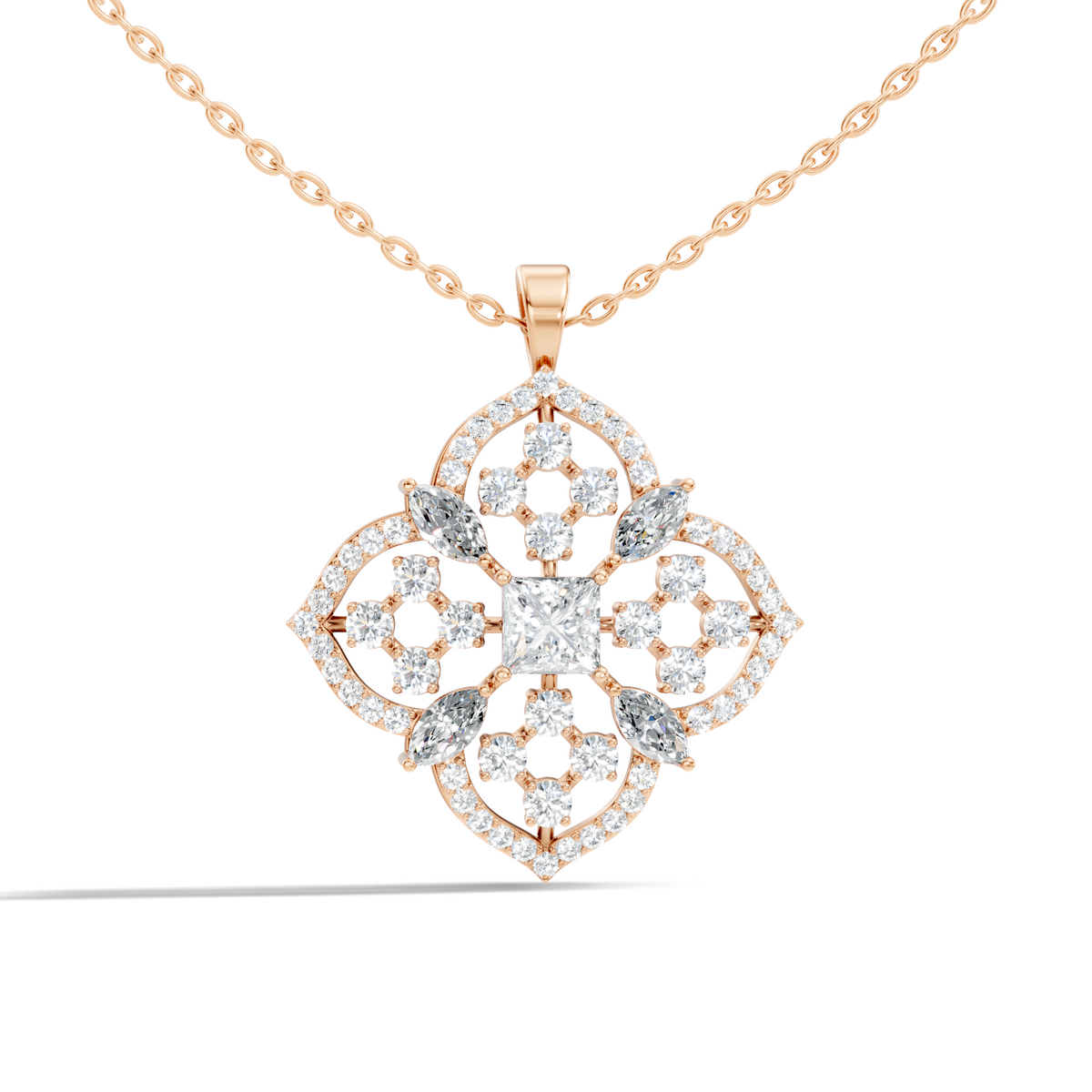 Handcrafted Marquise and Princess Diamond Gold Pendant Special Gift For Her In 14K Solid Gold - HIGHCARAT DIAMONDS