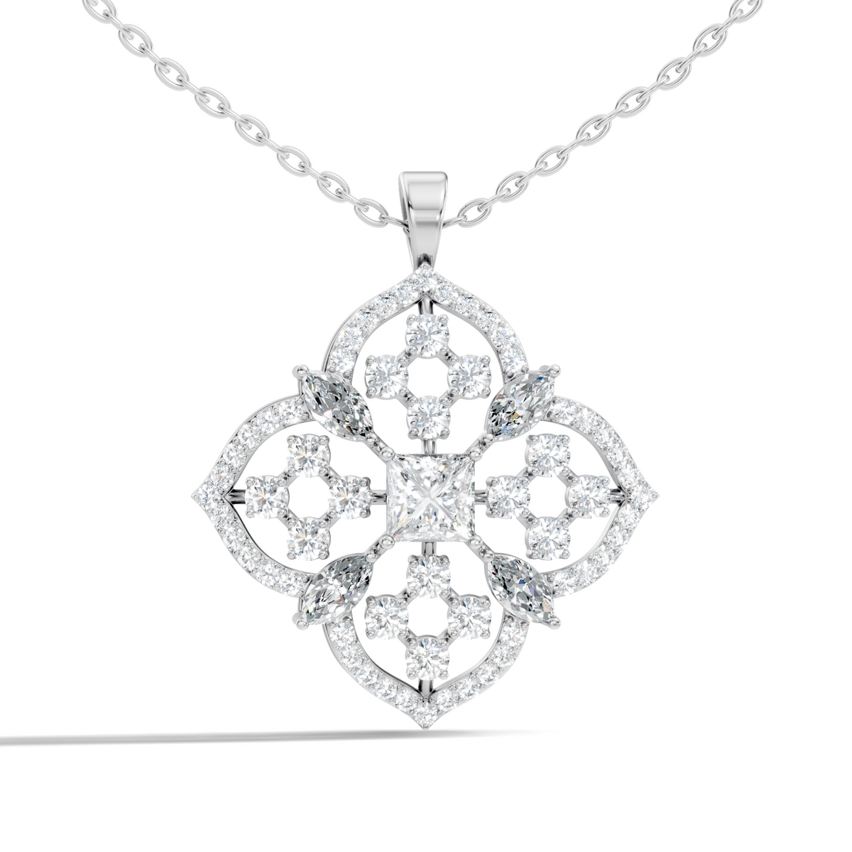 Handcrafted Marquise and Princess Diamond Gold Pendant Special Gift For Her In 14K Solid Gold - HIGHCARAT DIAMONDS