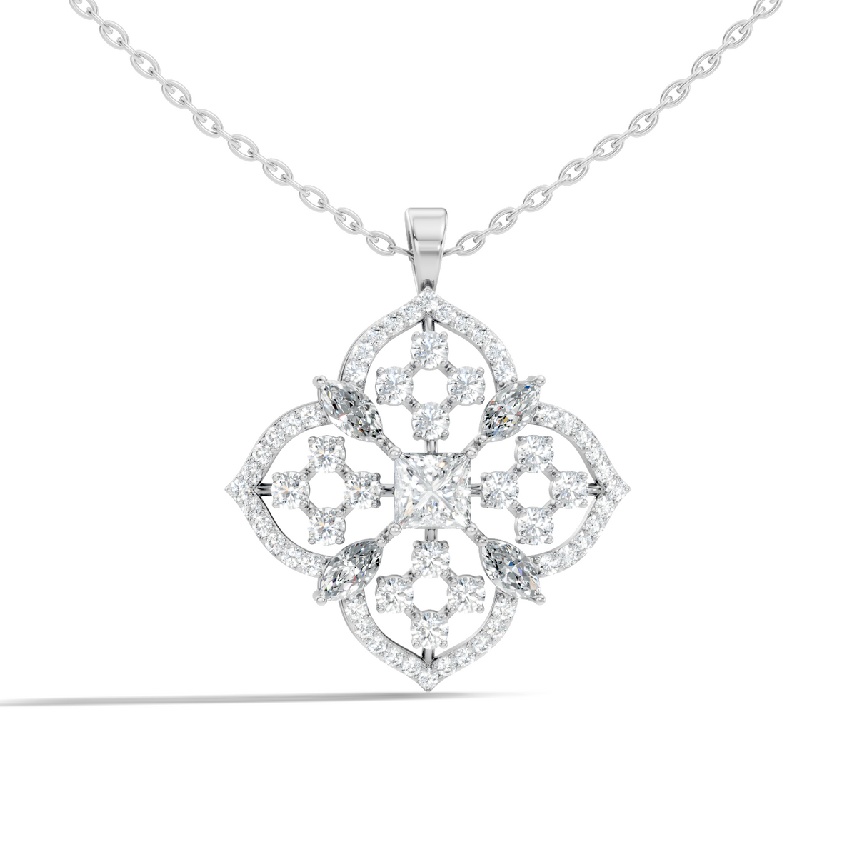 Handcrafted Marquise and Princess Diamond Gold Pendant Special Gift For Her In 14K Solid Gold - HIGHCARAT DIAMONDS