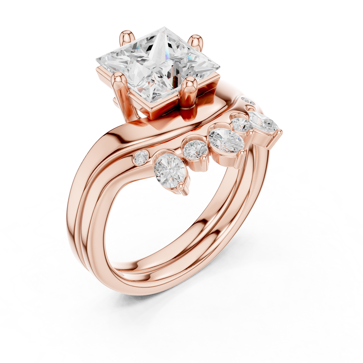 8 Stone Princess, Oval & Round Diamond Unique Style Vintage Stunning New Diamond Ring For Bridal - HIGHCARAT DIAMONDS