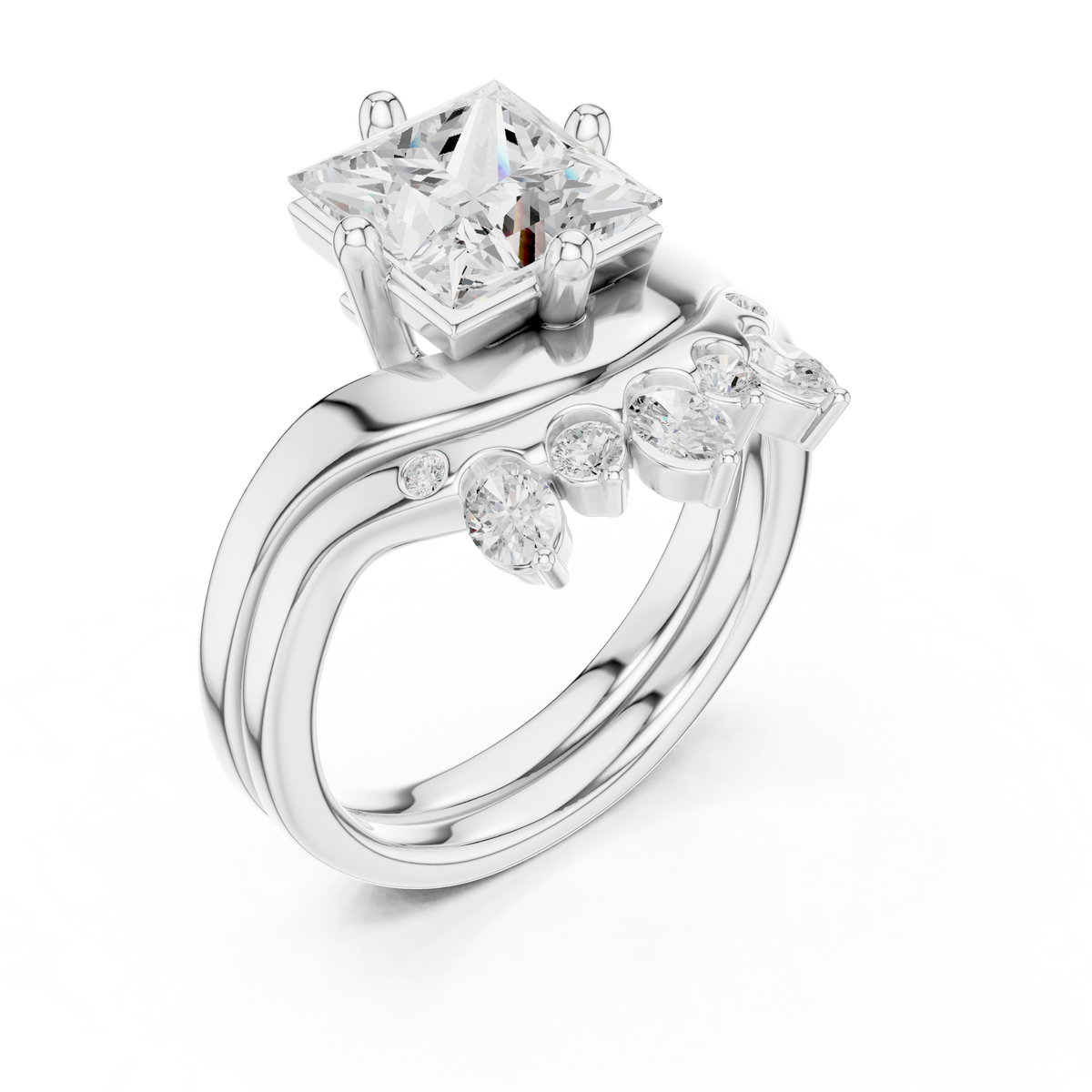 8 Stone Princess, Oval & Round Diamond Unique Style Vintage Stunning New Diamond Ring For Bridal - HIGHCARAT DIAMONDS