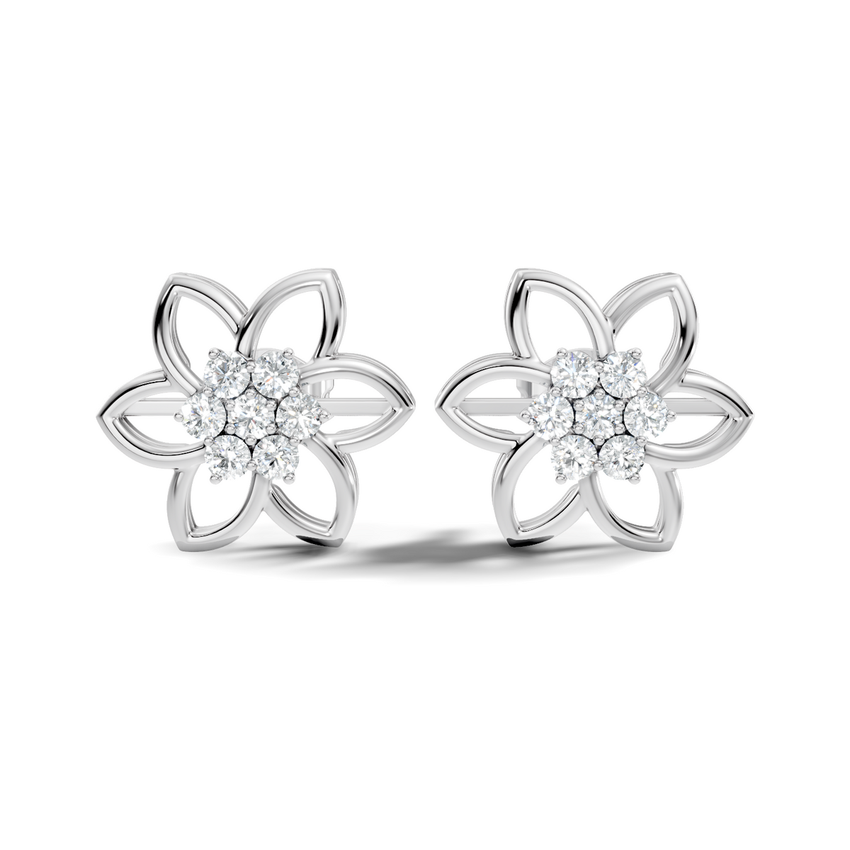 18k White Gold Round Cut Top Grade Diamond FlowerDainty Art Deco Stud Earring For Womens - HIGHCARAT DIAMONDS