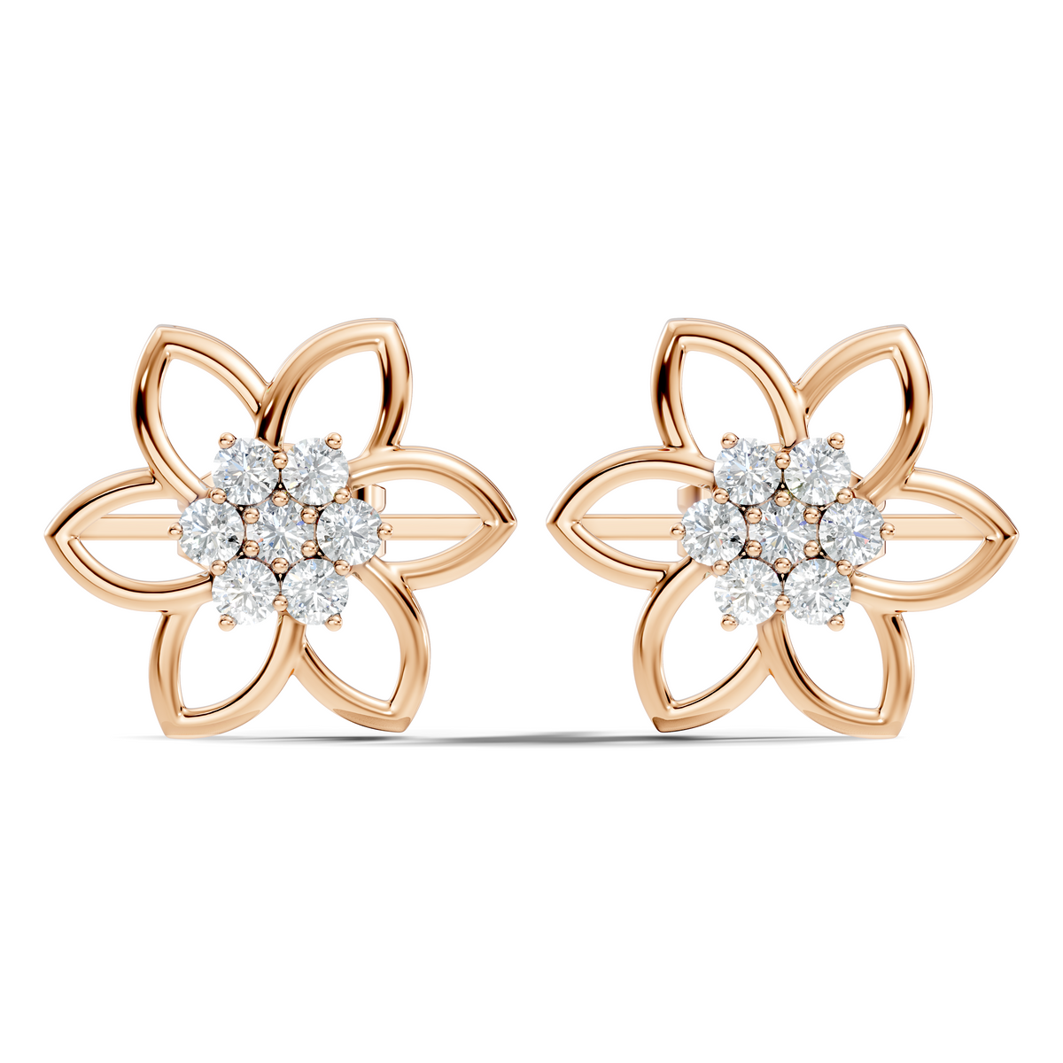 18k White Gold Round Cut Top Grade Diamond FlowerDainty Art Deco Stud Earring For Womens - HIGHCARAT DIAMONDS