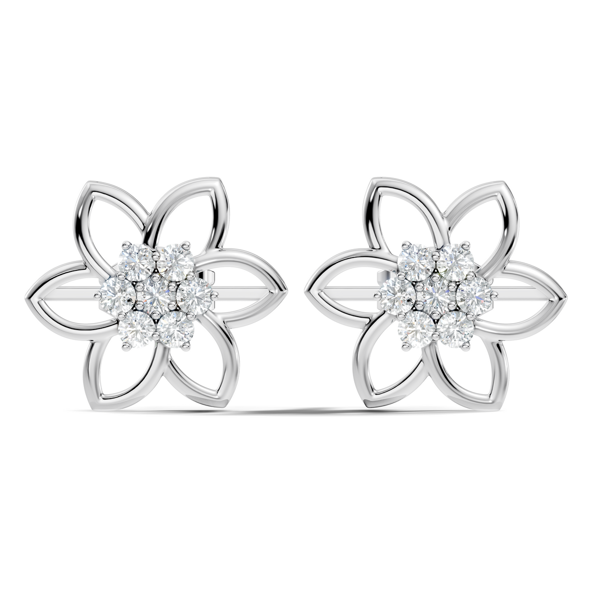 18k White Gold Round Cut Top Grade Diamond FlowerDainty Art Deco Stud Earring For Womens - HIGHCARAT DIAMONDS