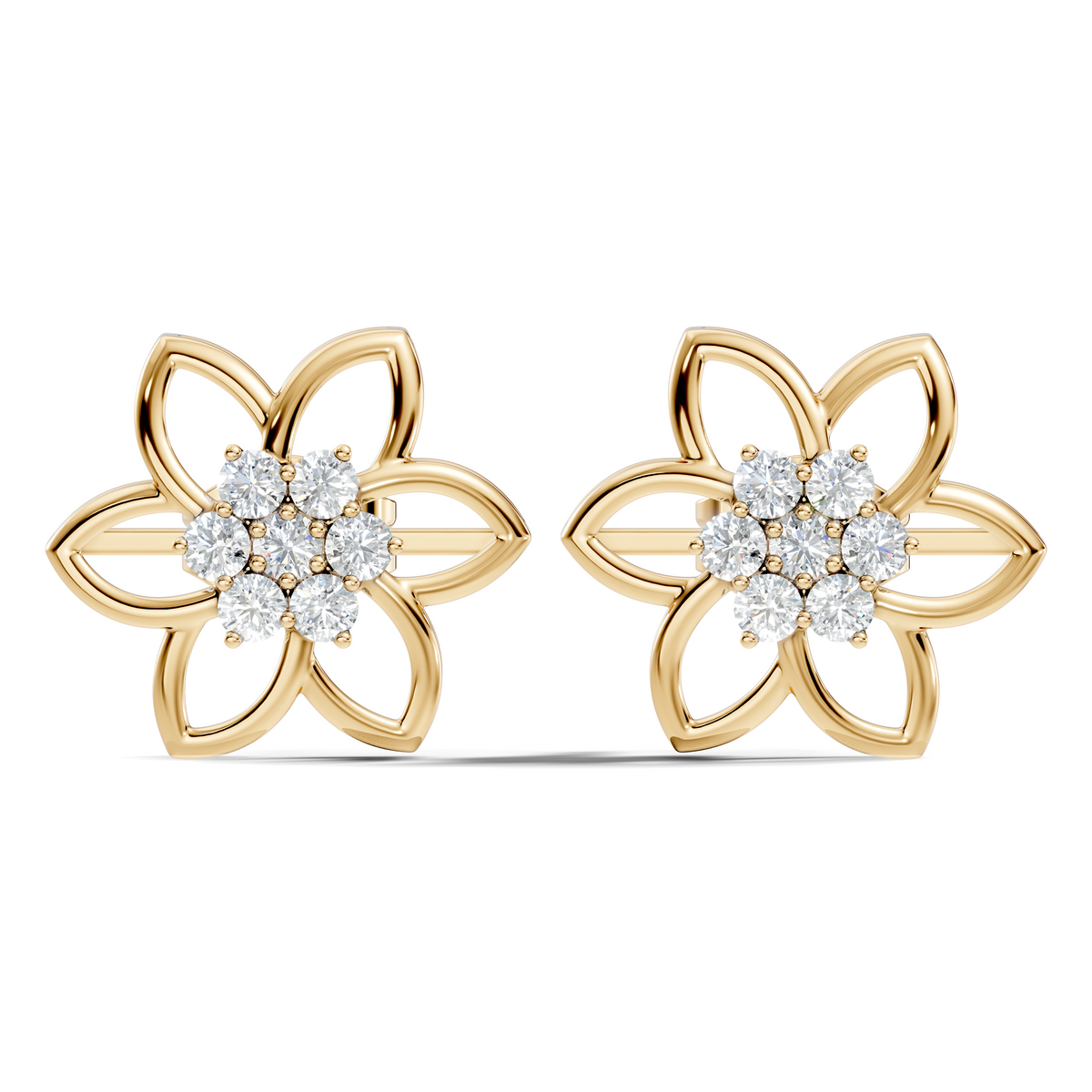 18k White Gold Round Cut Top Grade Diamond FlowerDainty Art Deco Stud Earring For Womens - HIGHCARAT DIAMONDS