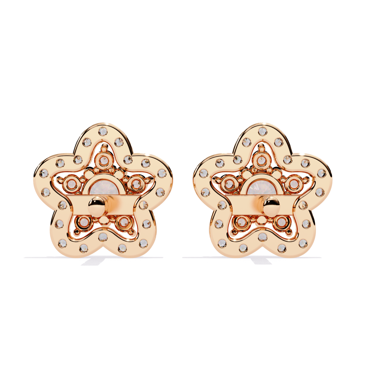 Star Shape Diamond Stud Earrings Side Profile Showing Prong Setting