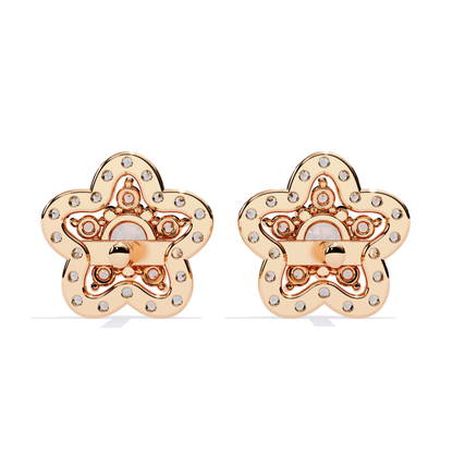 Star Shape Diamond Stud Earrings Side Profile Showing Prong Setting