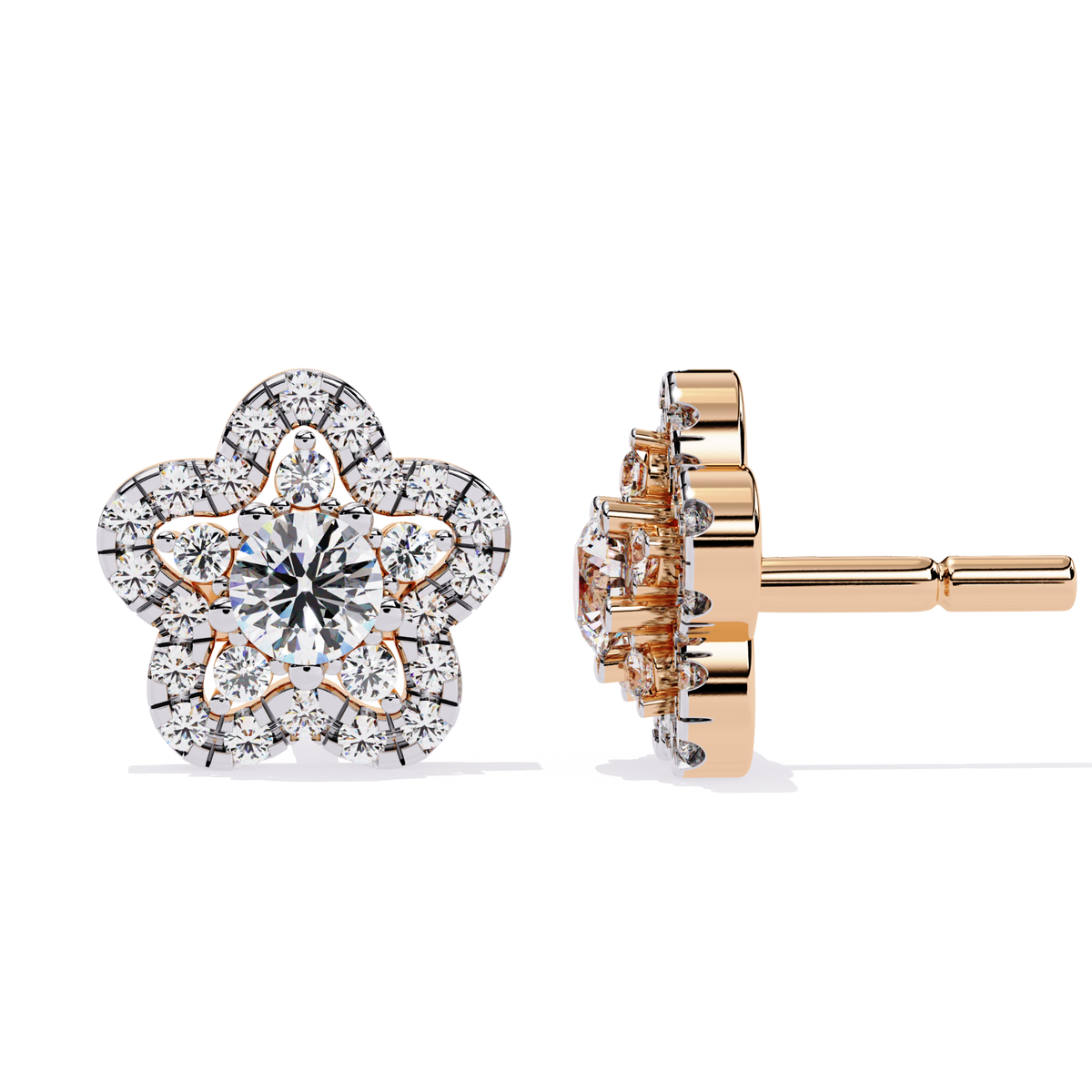 Prong Set Round Cut Diamond Star Shape Stud Earrings - HIGHCARAT DIAMONDS