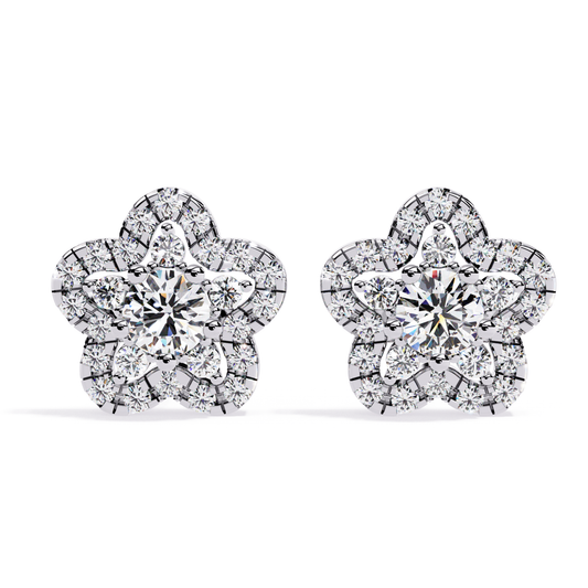 Round Cut Diamond Star Shape Stud Earrings Close-Up Detail