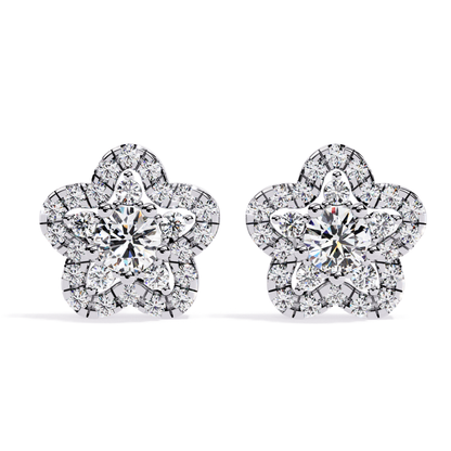 Round Cut Diamond Star Shape Stud Earrings Close-Up Detail