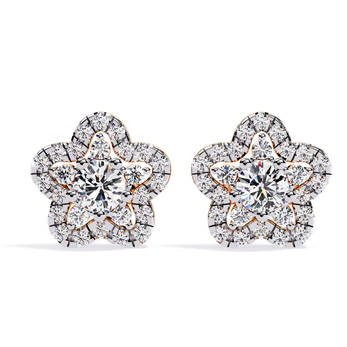Prong Set Round Cut Diamond Star Shape Stud Earrings - HIGHCARAT DIAMONDS