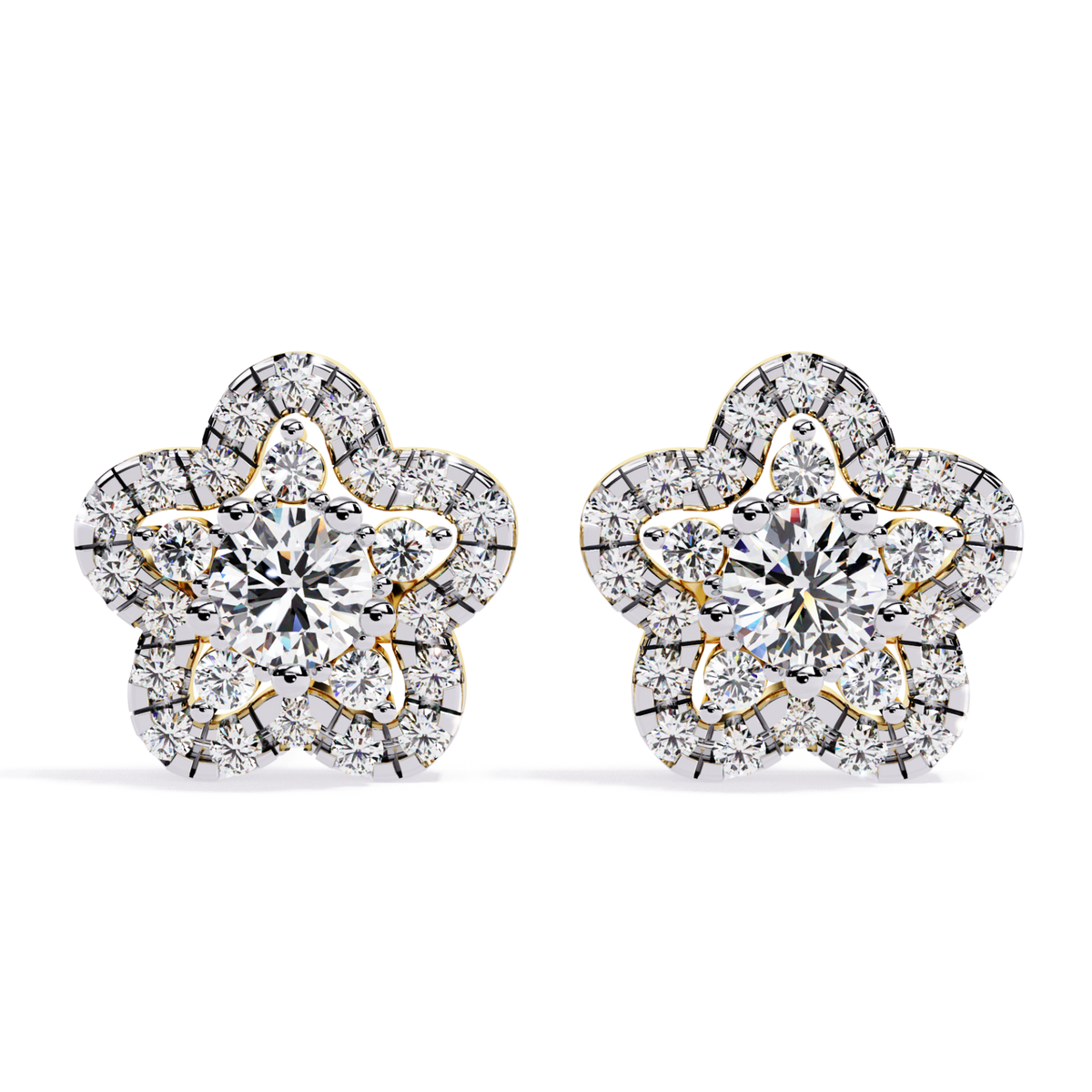Prong Set Round Cut Diamond Star Shape Stud Earrings - HIGHCARAT DIAMONDS
