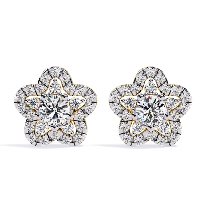 Prong Set Round Cut Lab Grown Diamond Star Shape Stud Earrings Front View