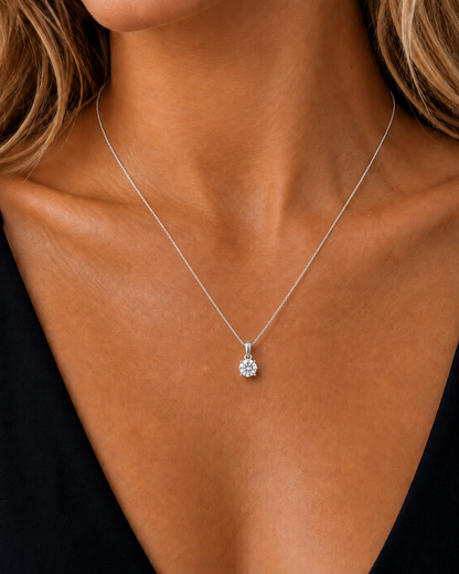 Prong Set Solitaire Lab-Grown One Round Rose Gold Diamond Pendant - HIGHCARAT DIAMONDS