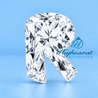 R initial shape lab grown custom fancy cut diamond front view