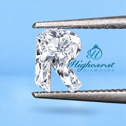 Close-up of custom R shape lab grown diamond details