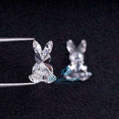 Loose Rabbit Shape Fancy Cut Diamond Pair showcasing detailed contours and polished finish