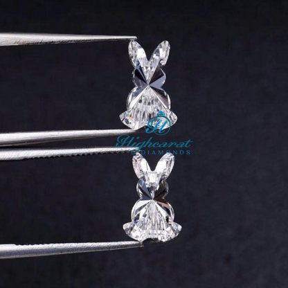 High Clarity Rabbit Shape Lab Grown Pair Stones with reflective facets and clean symmetry
