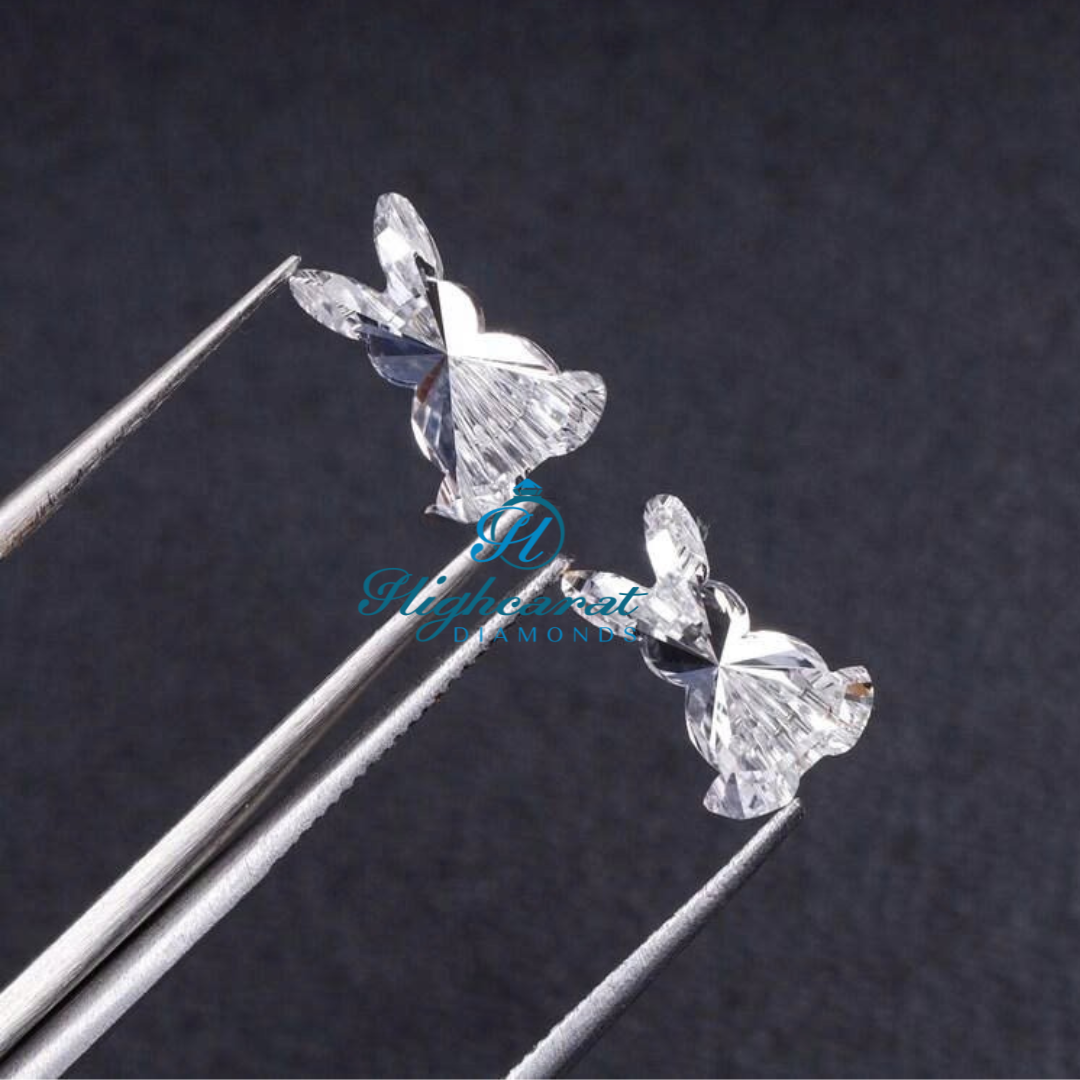 Custom Rabbit Shape Loose Diamond Pair featuring detailed craftsmanship and bright reflections