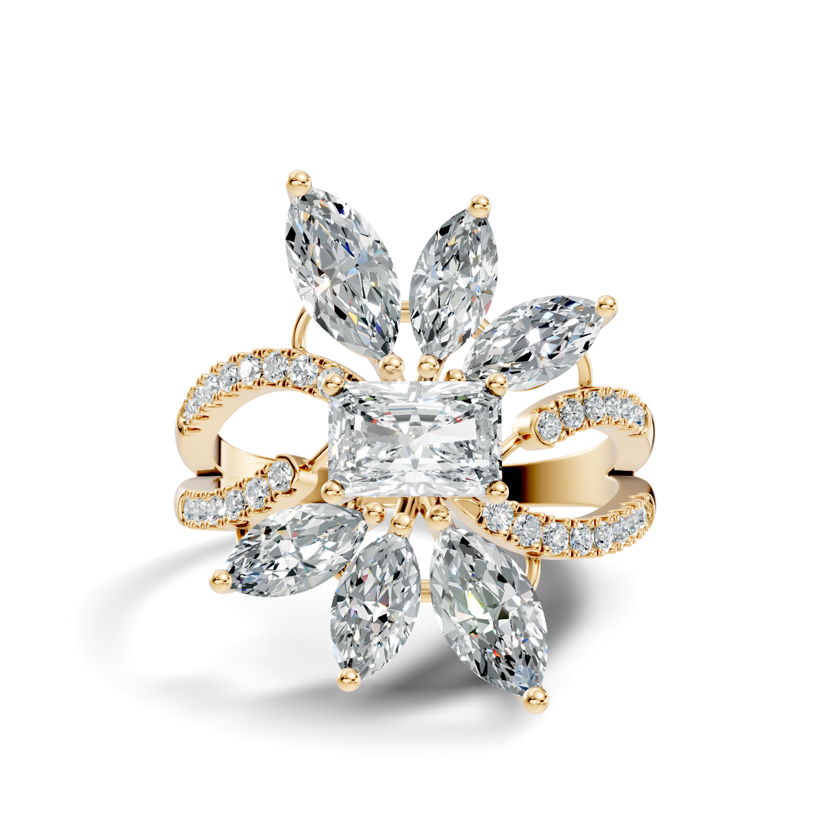 2.45Ct Radiant, Round and Marquise Cut Diamond Elegant Stunning Vintage Bridesmaid Ring For Women's - HIGHCARAT DIAMONDS