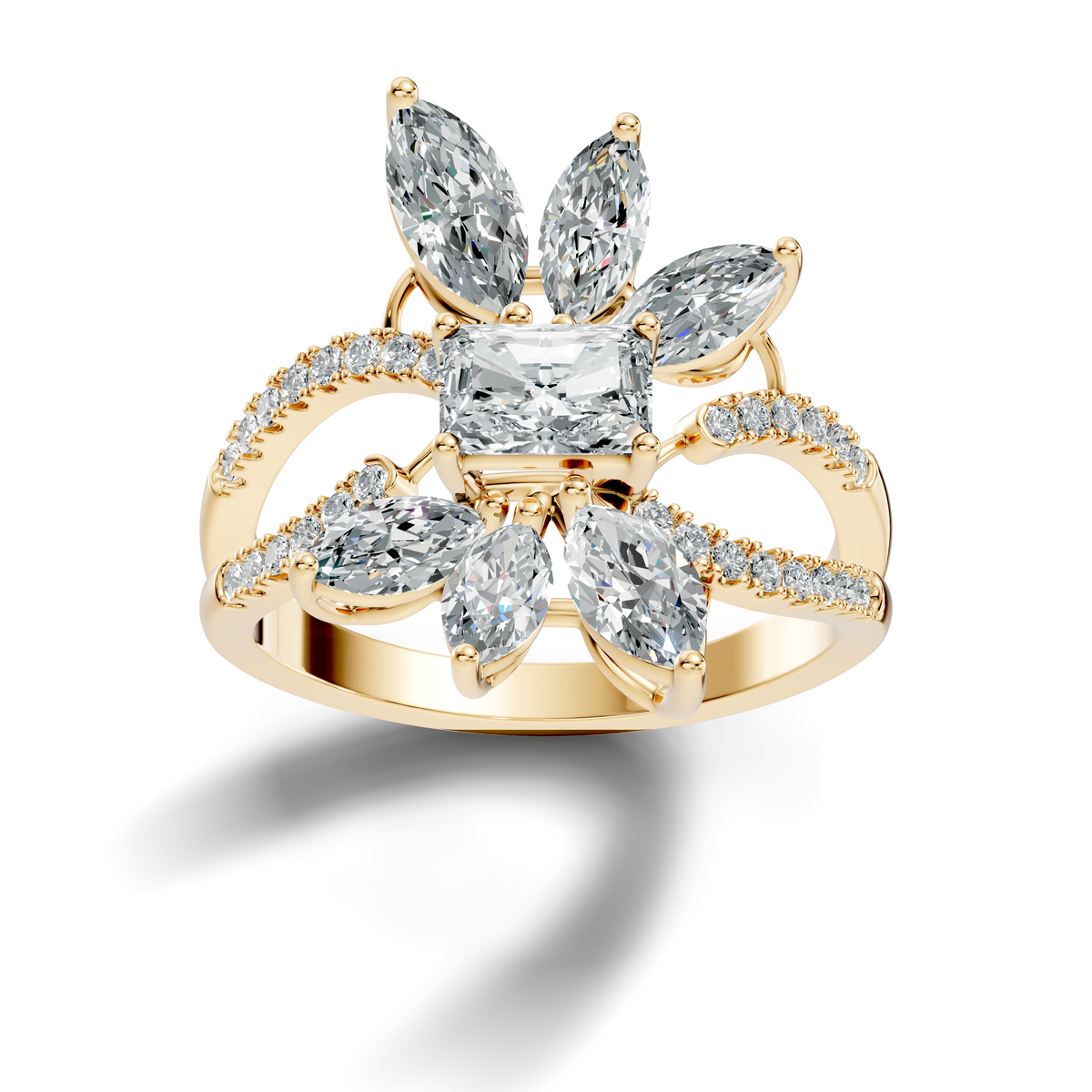 2.45Ct Radiant, Round and Marquise Cut Diamond Elegant Stunning Vintage Bridesmaid Ring For Women's - HIGHCARAT DIAMONDS