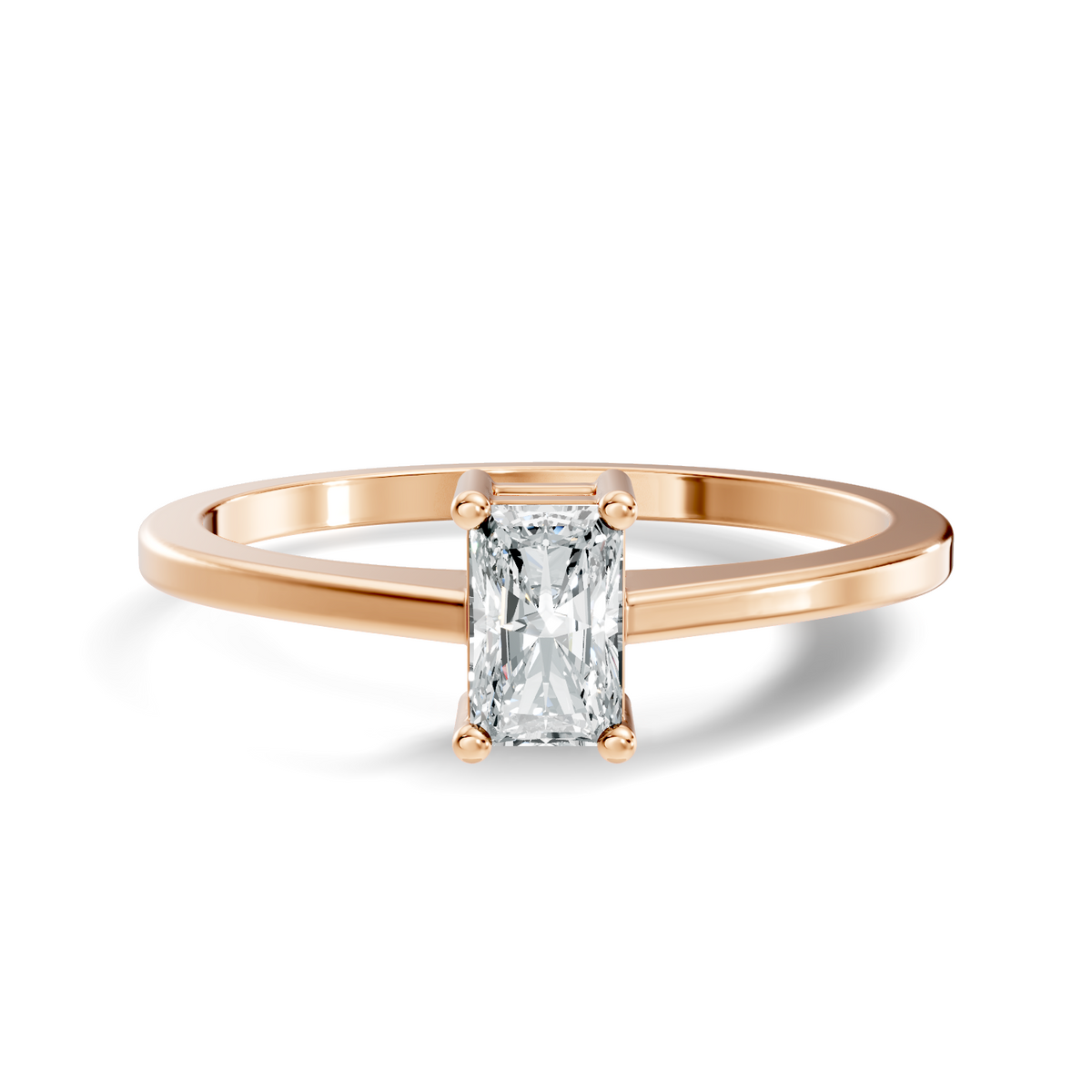 Radiant Cut Lab Grown Diamond Solitaire Prong Set Ring with polished band design