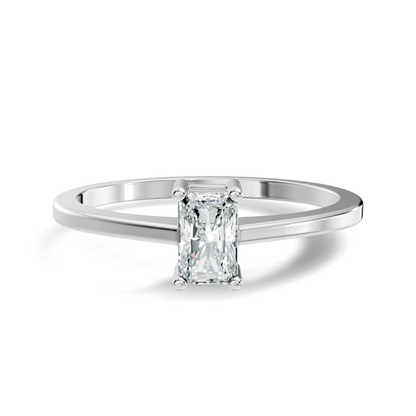 Front view of radiant cut lab grown diamond solitaire ring