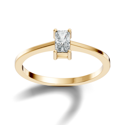 Hand wearing radiant cut solitaire lab diamond ring