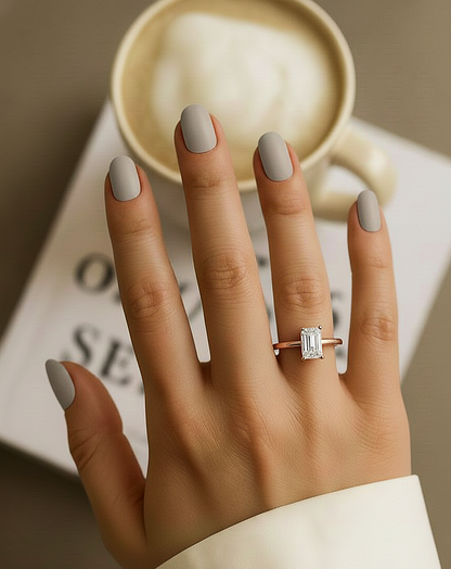360 view video of radiant cut lab grown diamond solitaire prong set ring rotating on white background