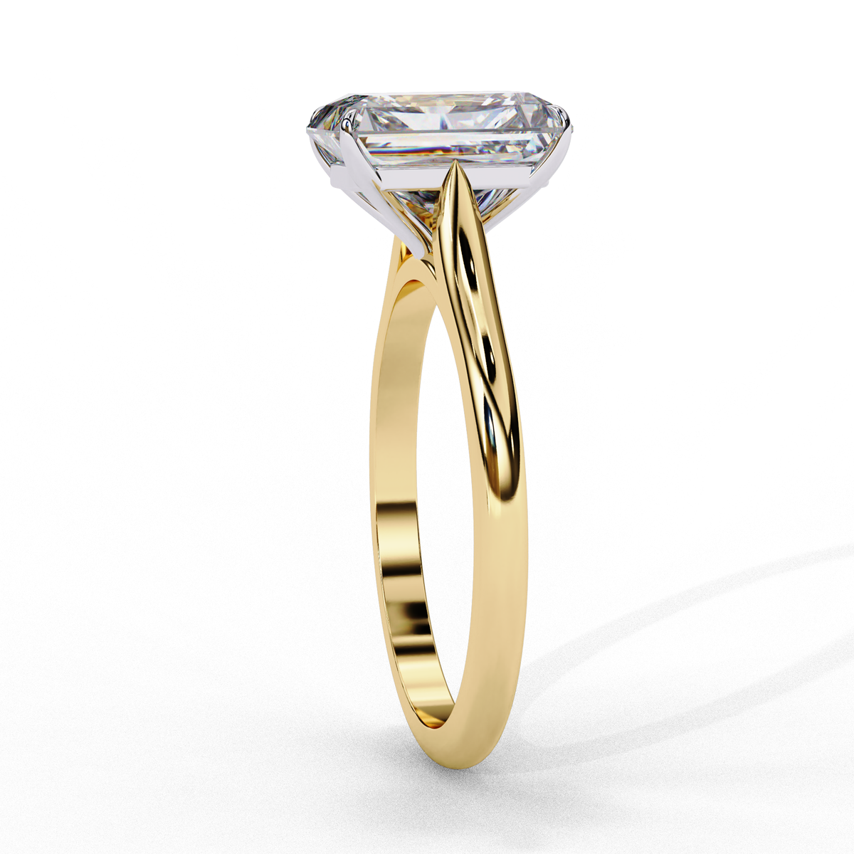 Side profile of radiant cut solitaire diamond ring
