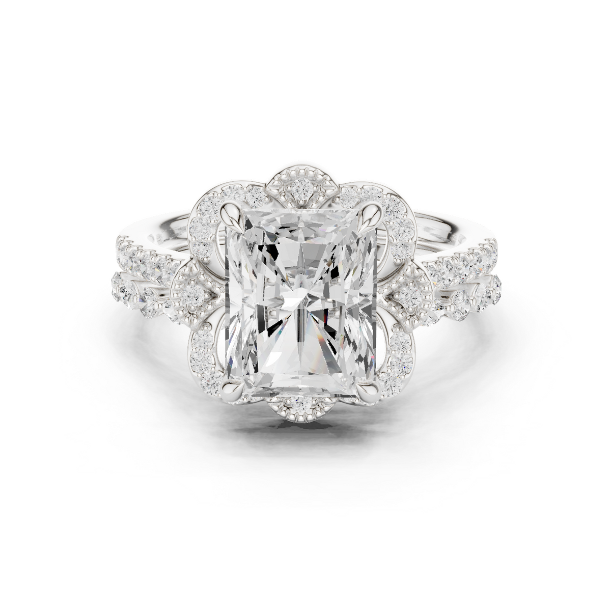 Radiant, Marquise and Round Cut 3.68Ct Lab Grown Diamond Unique Art Deco Cluster Wedding Ring For Women's - HIGHCARAT DIAMONDS
