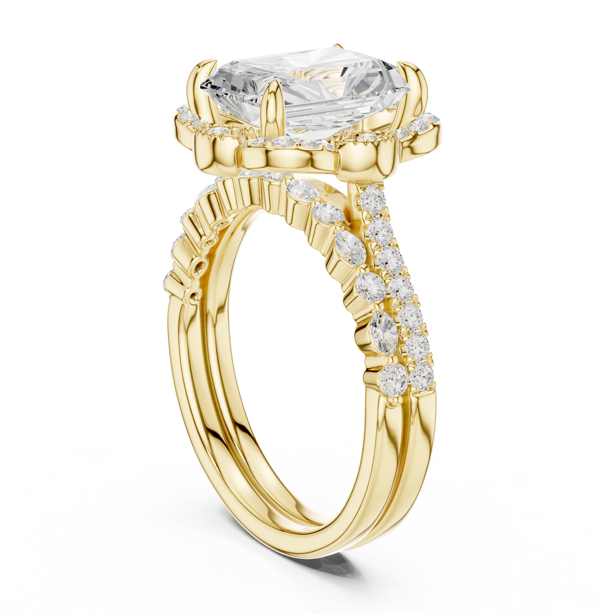 Radiant, Marquise and Round Cut 3.68Ct Lab Grown Diamond Unique Art Deco Cluster Wedding Ring For Women's - HIGHCARAT DIAMONDS