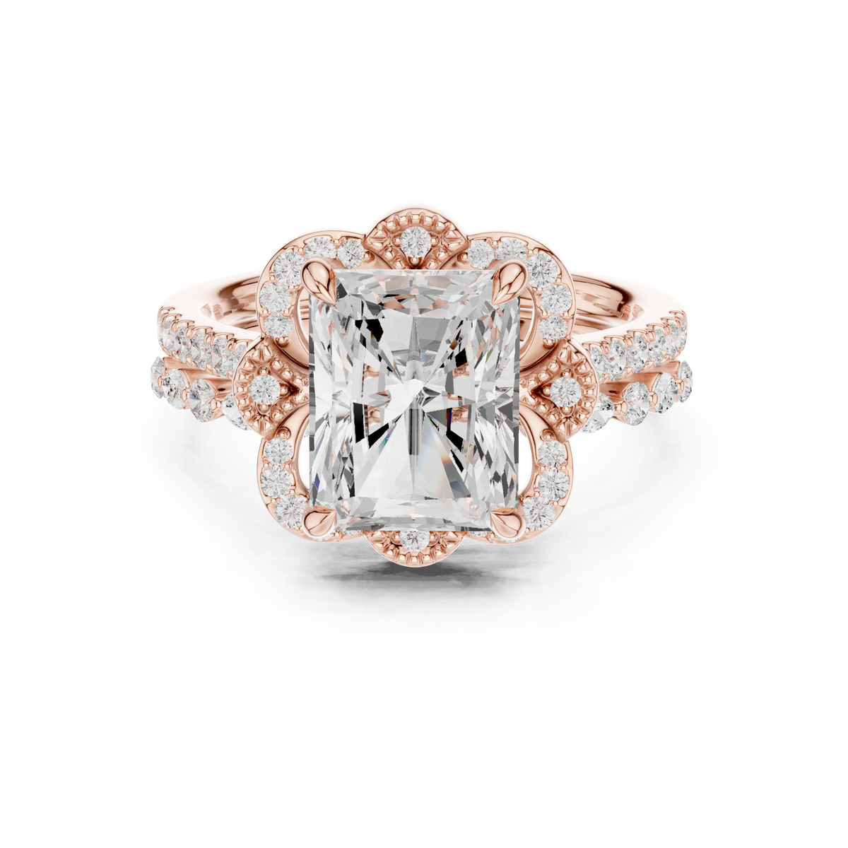 Radiant, Marquise and Round Cut 3.68Ct Lab Grown Diamond Unique Art Deco Cluster Wedding Ring For Women's - HIGHCARAT DIAMONDS