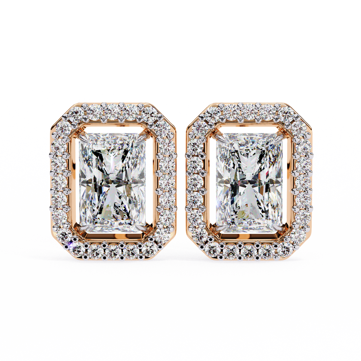 Radiant And Round Cut Top Grade Diamond Vintage Halo Style Minimalist Dainty Wedding Stud Earring - HIGHCARAT DIAMONDS