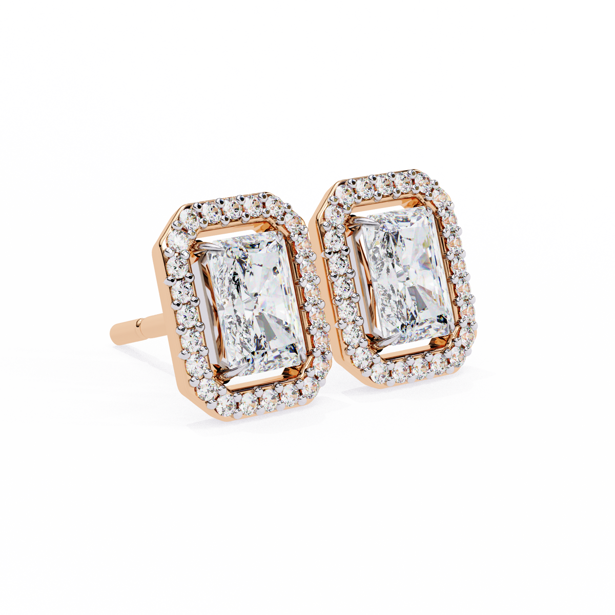 Radiant And Round Cut Top Grade Diamond Vintage Halo Style Minimalist Dainty Wedding Stud Earring - HIGHCARAT DIAMONDS