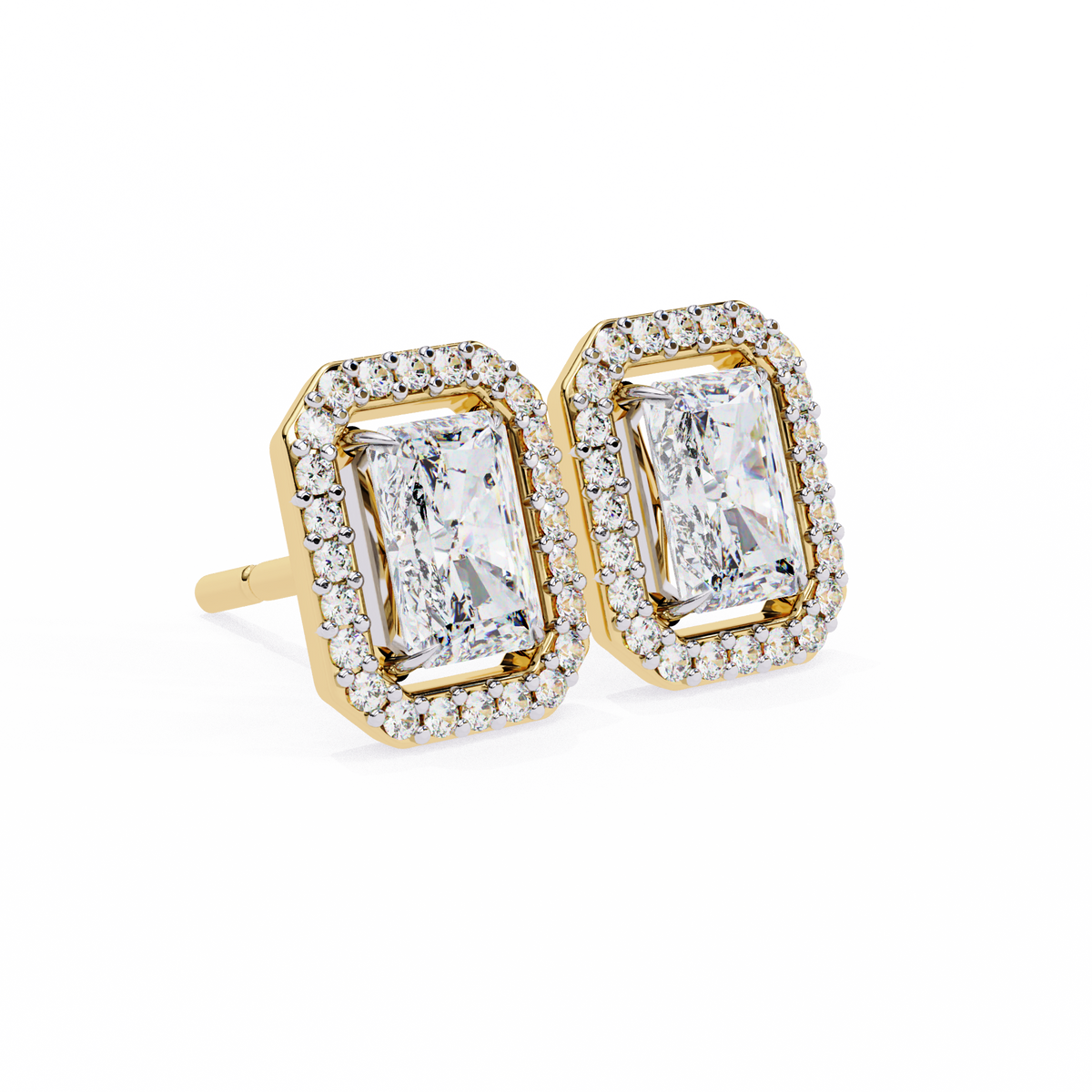 Radiant And Round Cut Top Grade Diamond Vintage Halo Style Minimalist Dainty Wedding Stud Earring - HIGHCARAT DIAMONDS