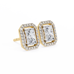Radiant and Round Cut Diamond Earrings Top View