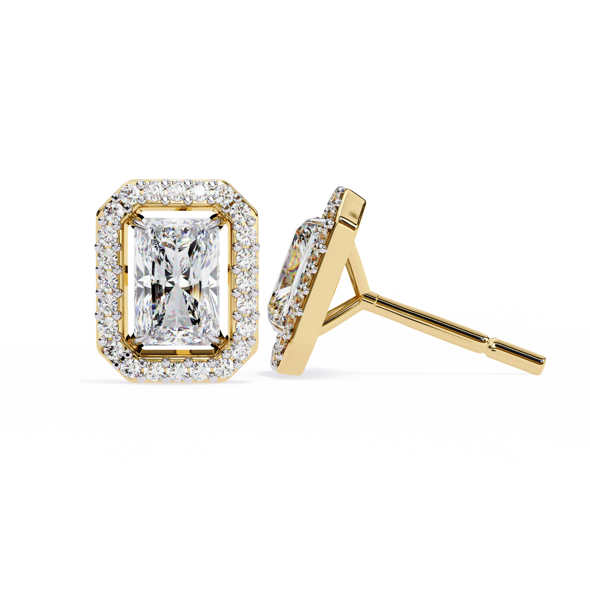 Radiant And Round Cut Top Grade Diamond Vintage Halo Style Minimalist Dainty Wedding Stud Earring - HIGHCARAT DIAMONDS