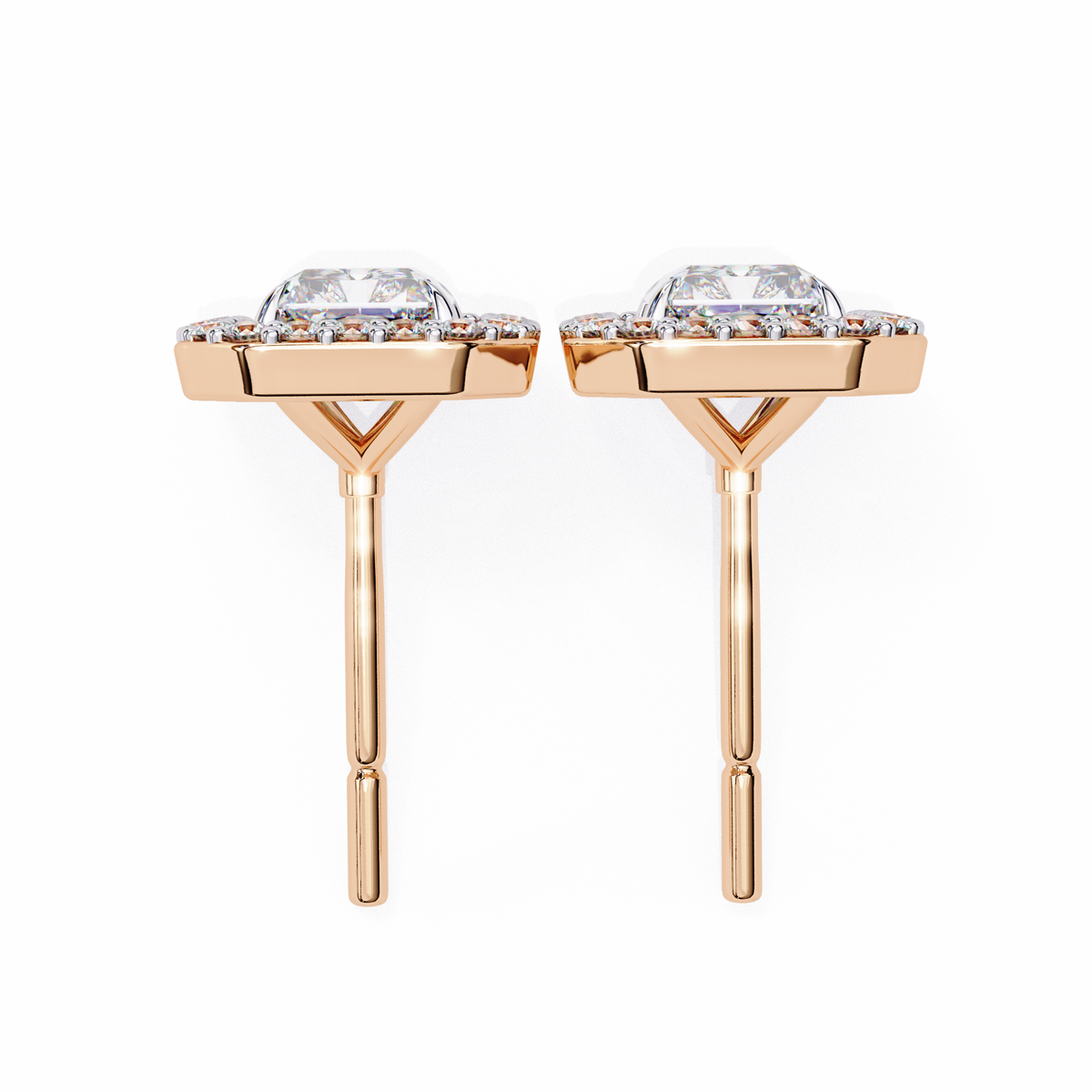 Radiant And Round Cut Top Grade Diamond Vintage Halo Style Minimalist Dainty Wedding Stud Earring - HIGHCARAT DIAMONDS