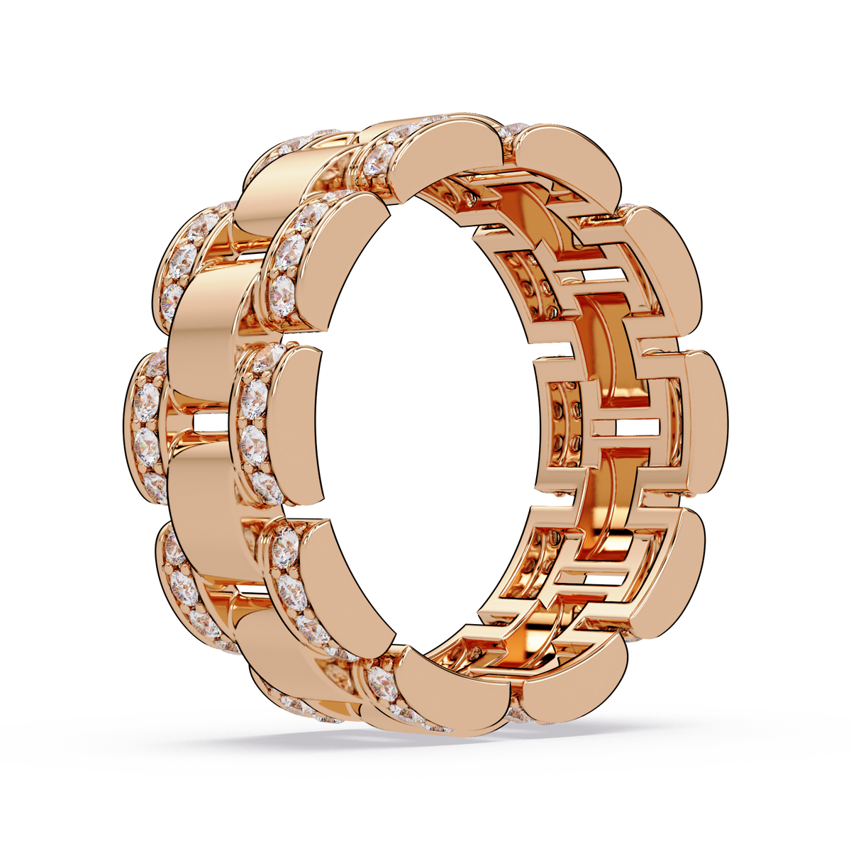 Rose Gold Chunky Link Lab Grown Diamond Band Ring - HIGHCARAT DIAMONDS