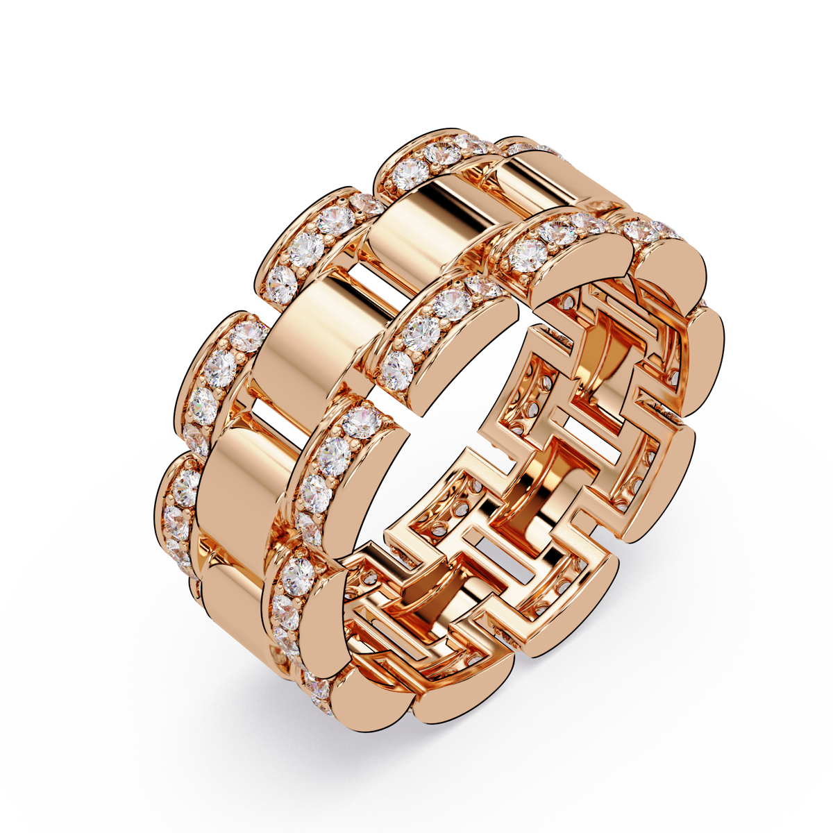 Rose Gold Chunky Link Lab Grown Diamond Band Ring - HIGHCARAT DIAMONDS