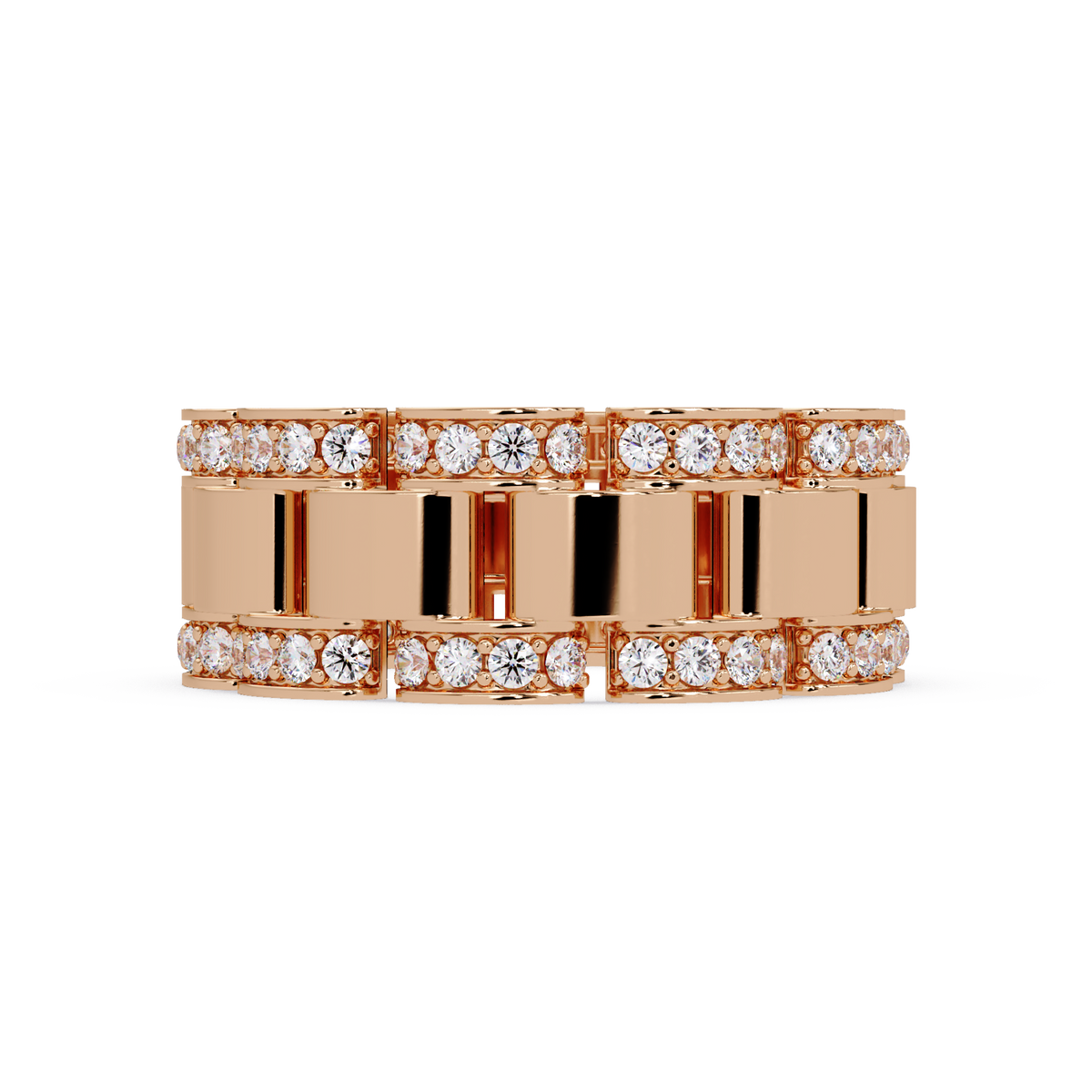 Rose Gold Chunky Link Lab Grown Diamond Band Ring - HIGHCARAT DIAMONDS