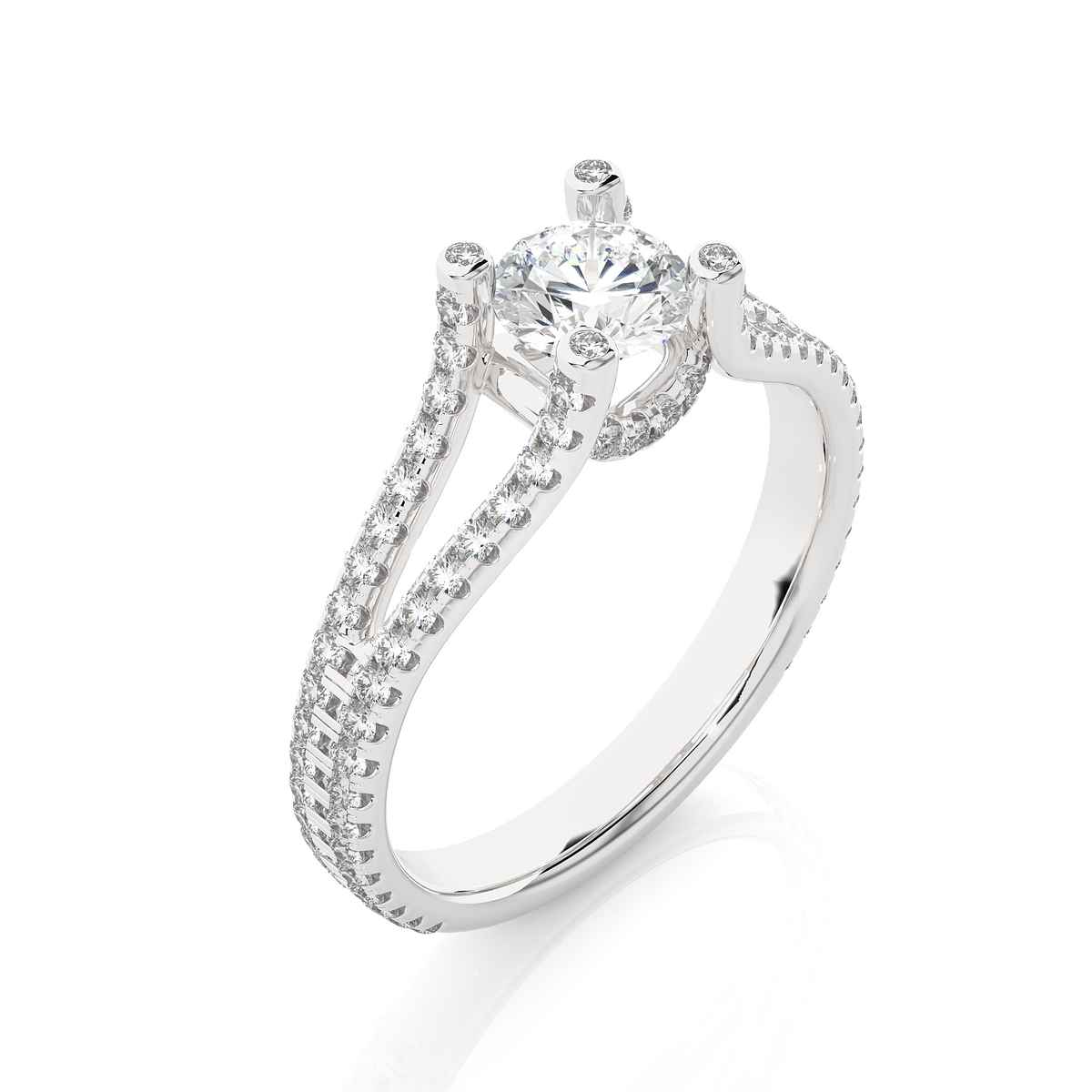 Round 1.08 Ct Cut Lab Grown 14k Solid Rose Gold Diamond Unique Split Shank Diamond Ring For Women's - HIGHCARAT DIAMONDS