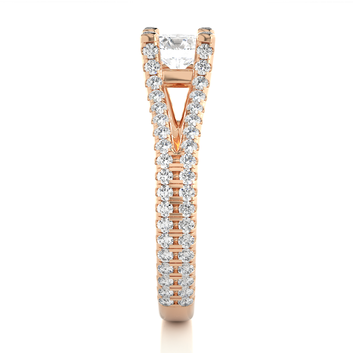 Round 1.08 Ct Cut Lab Grown 14k Solid Rose Gold Diamond Unique Split Shank Diamond Ring For Women's - HIGHCARAT DIAMONDS