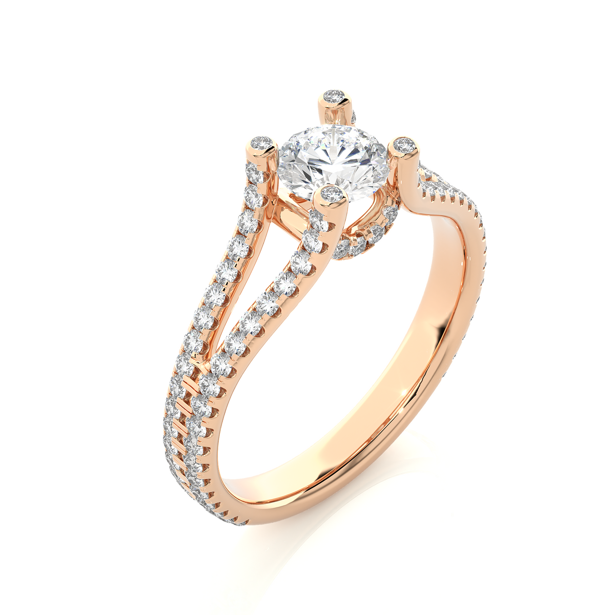 Round 1.08 Ct Cut Lab Grown 14k Solid Rose Gold Diamond Unique Split Shank Diamond Ring For Women's - HIGHCARAT DIAMONDS