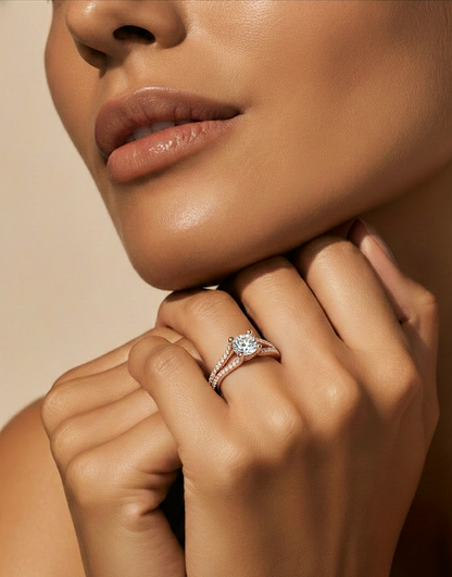 Round 1.08 Ct Cut Lab Grown 14k Solid Rose Gold Diamond Unique Split Shank Diamond Ring For Women's - HIGHCARAT DIAMONDS #wearthelook