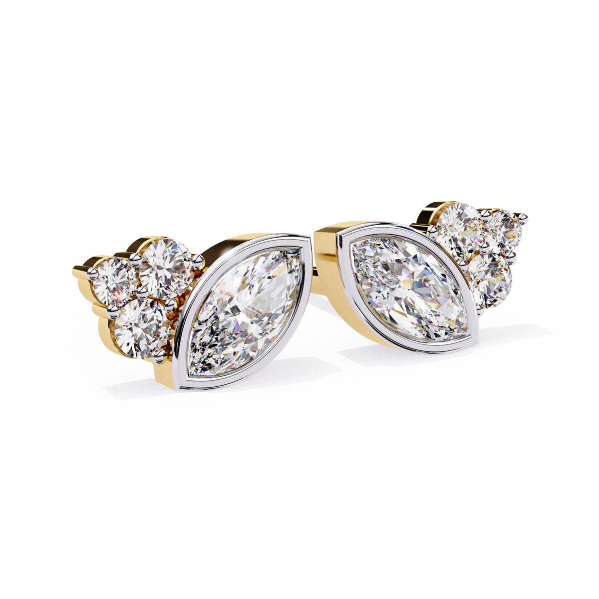 Round And Marquise Cut Top Grade Daimond Unique Bezel Set Elegance Timeless Vintage Dainty Stud Earring - HIGHCARAT DIAMONDS