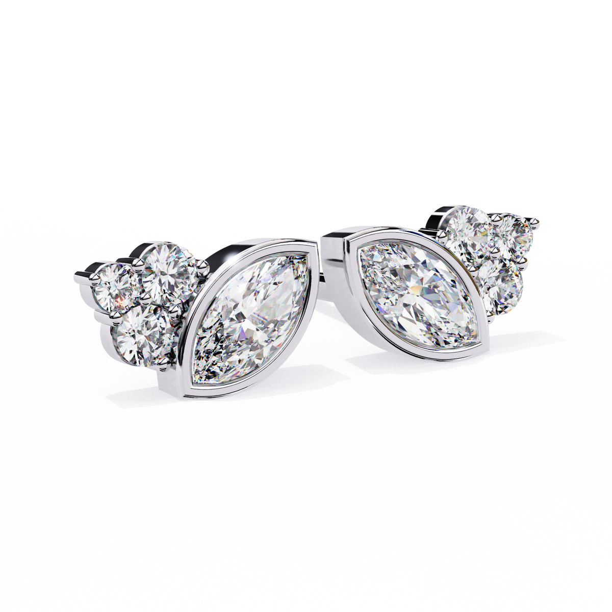 Round And Marquise Cut Top Grade Daimond Unique Bezel Set Elegance Timeless Vintage Dainty Stud Earring - HIGHCARAT DIAMONDS
