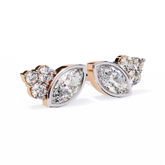 Round And Marquise Cut Top Grade Daimond Unique Bezel Set Elegance Timeless Vintage Dainty Stud Earring - HIGHCARAT DIAMONDS