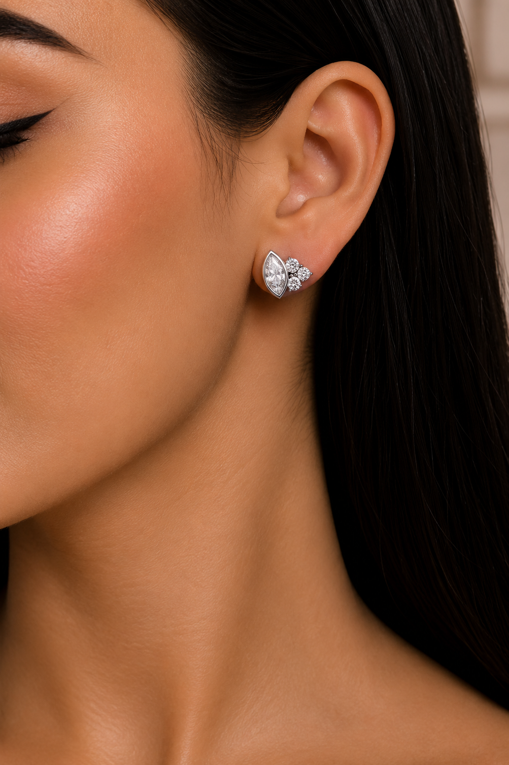 Round And Marquise Cut Top Grade Daimond Unique Bezel Set Elegance Timeless Vintage Dainty Stud Earring - HIGHCARAT DIAMONDS